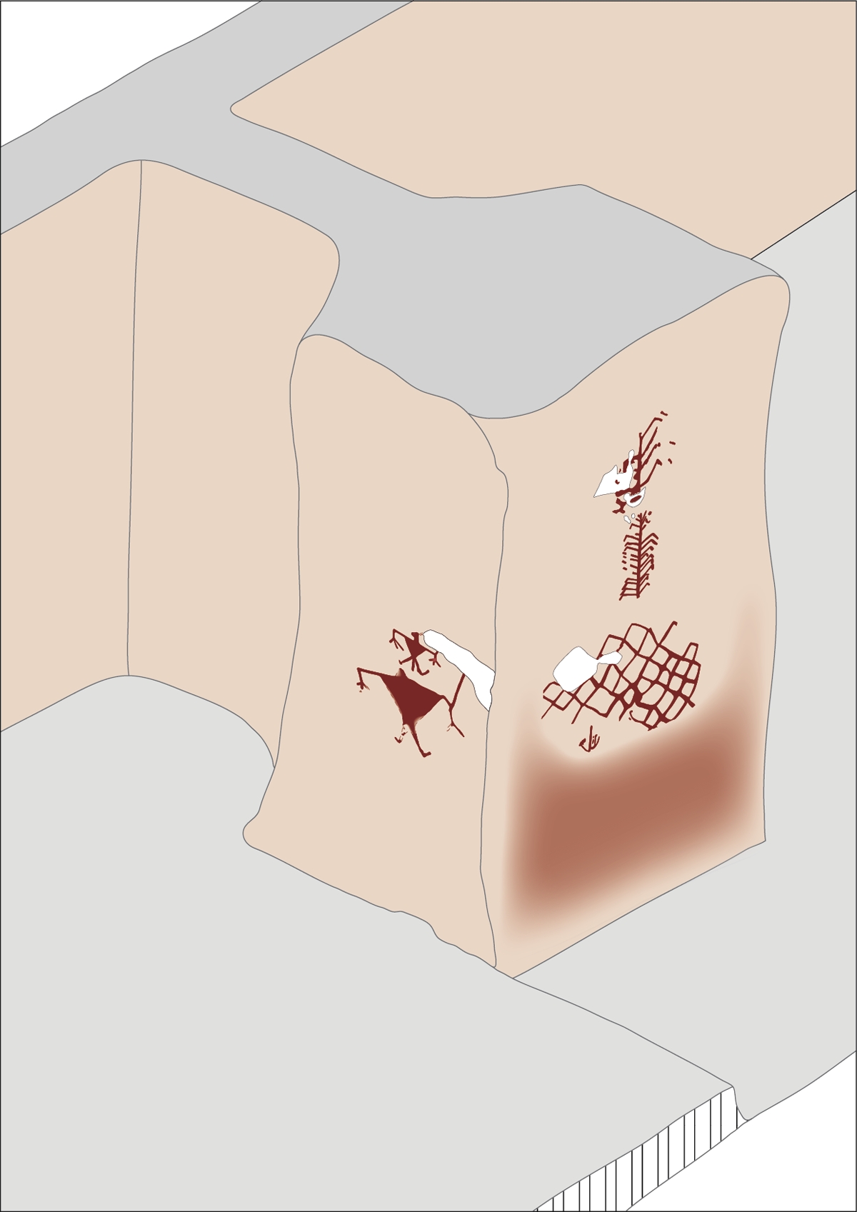 A reconstruction of the painted buttress in House 14 (reconstruction by Nolwen Rol)